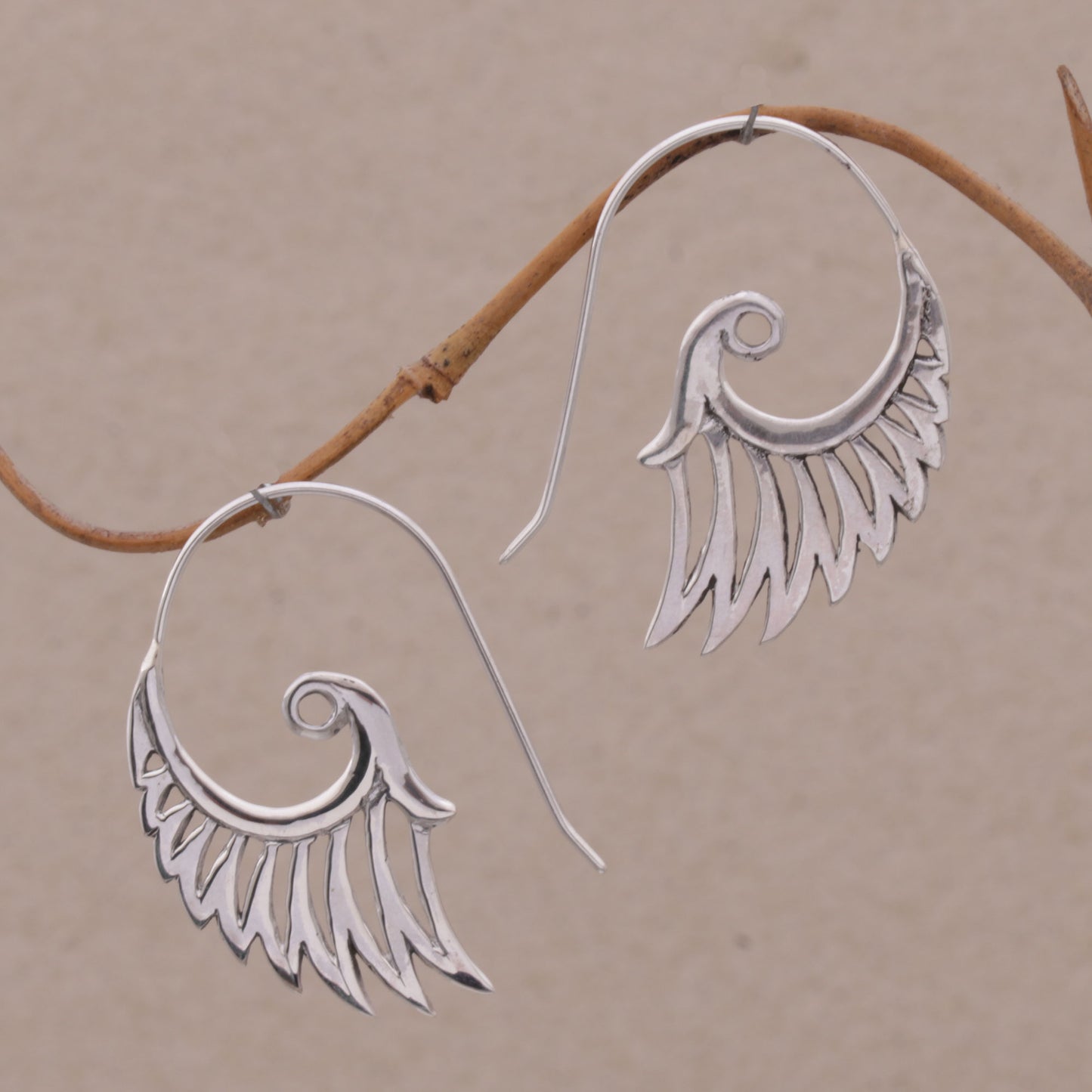 Winged Beauty Spiral Sterling Silver Earrings