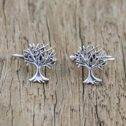 Eternal Trees Delicate Oak Tree Silver Ear Cuffs