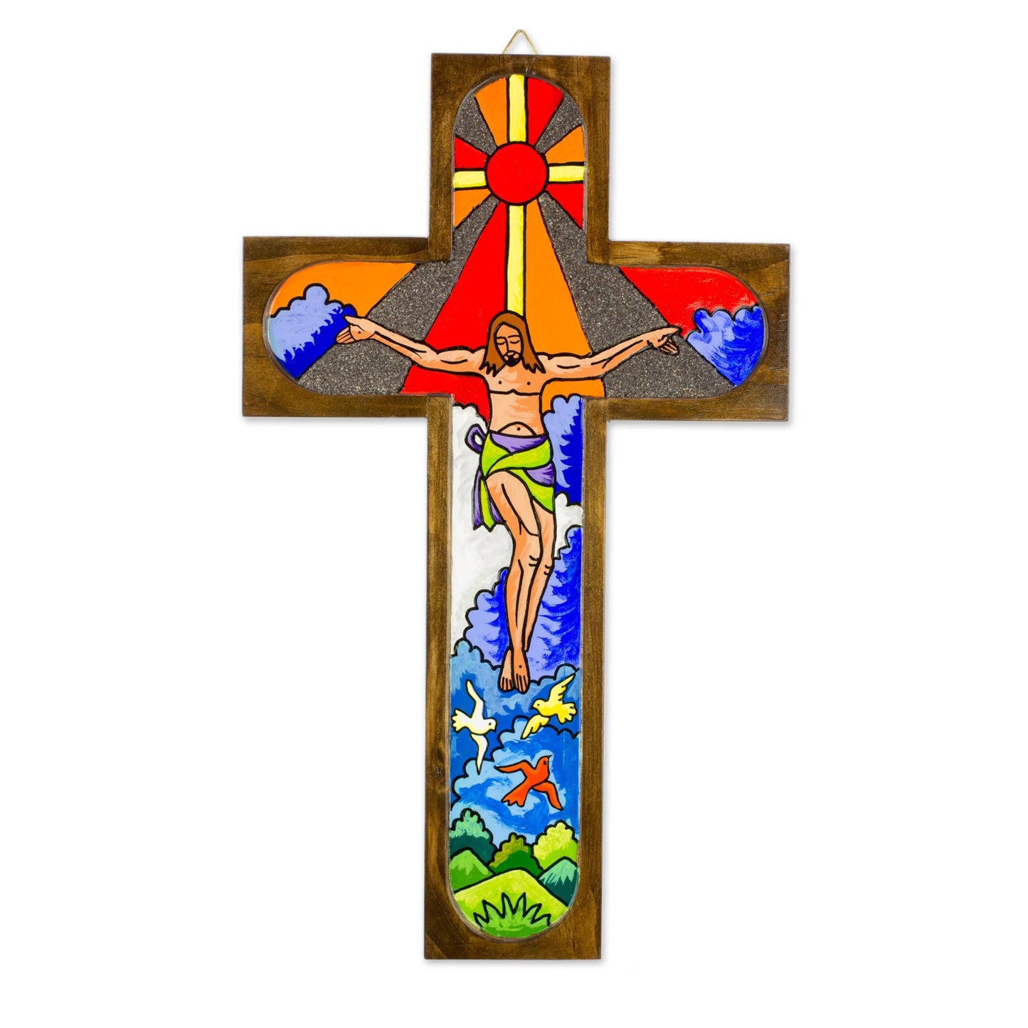 Splendor Of Jesus Hand Painted Wooden Crucifix