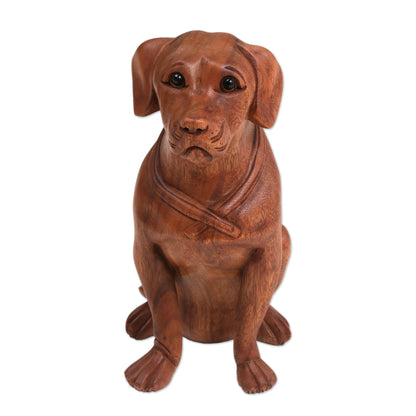 Begging Dog Wood Sculpture