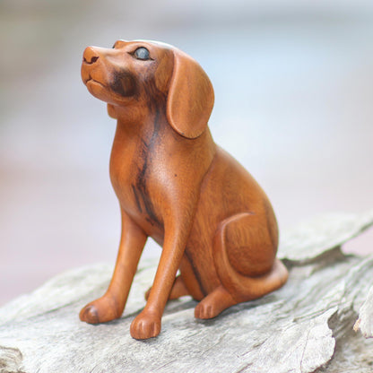 Loyal Dog Artisan Handcrafted Suar Wood Dog Sculpture from Bali