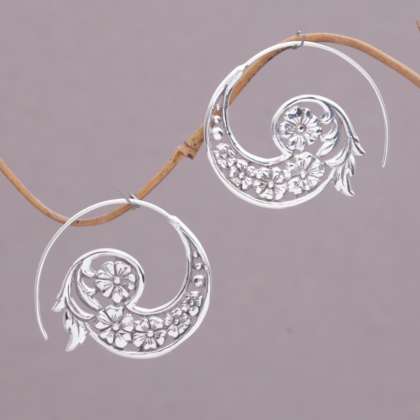 Dazzling Flourish Silver Floral Spiral Earrings