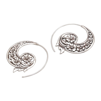 Dazzling Flourish Silver Floral Spiral Earrings