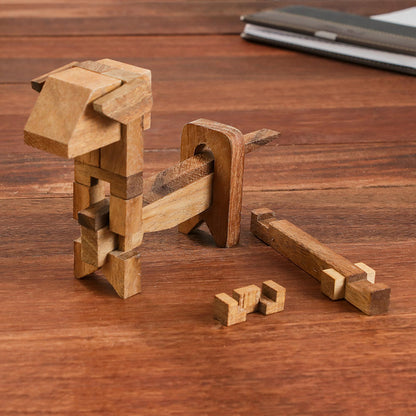 Excited Puppy Handcrafted Wood Dog-Shaped Puzzle from Thailand