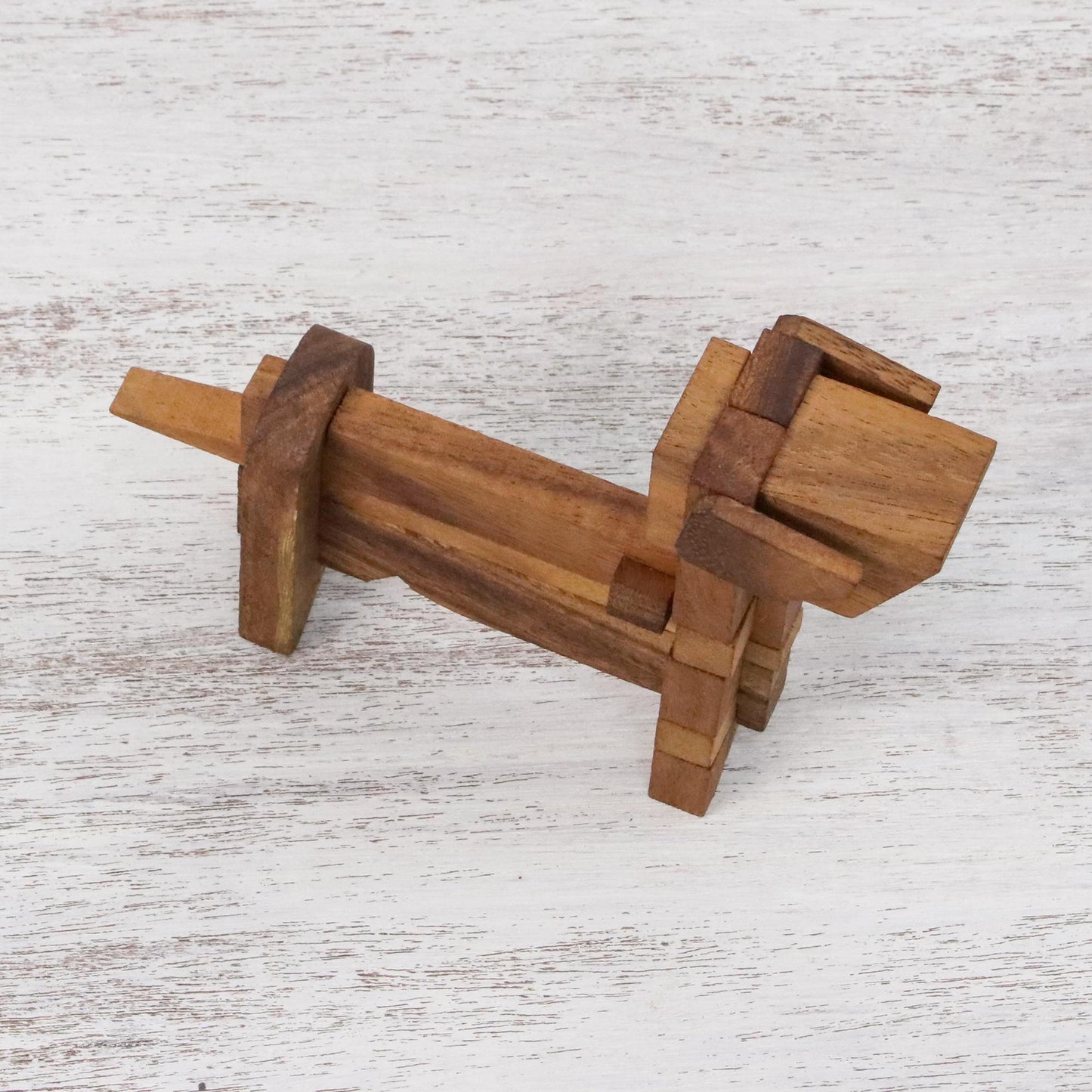 Excited Puppy Handcrafted Wood Dog-Shaped Puzzle from Thailand