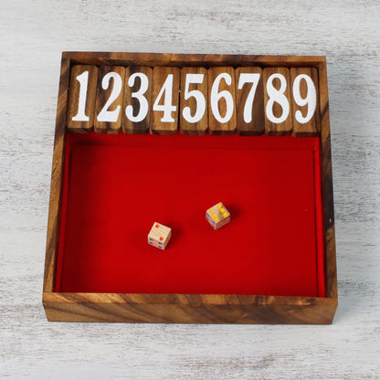 Friendly Pastime Handcrafted Rain Tree Wood Shut the Box Game from Thailand
