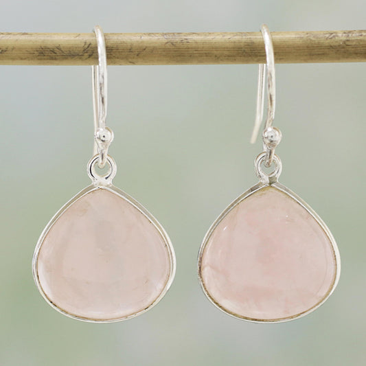 Dancing Soul Rose Quartz and Sterling Silver Dangle Earrings from India