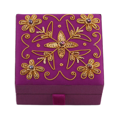 Purple Glamour Purple Cotton Covered Wood Decorative Box with Embroidery