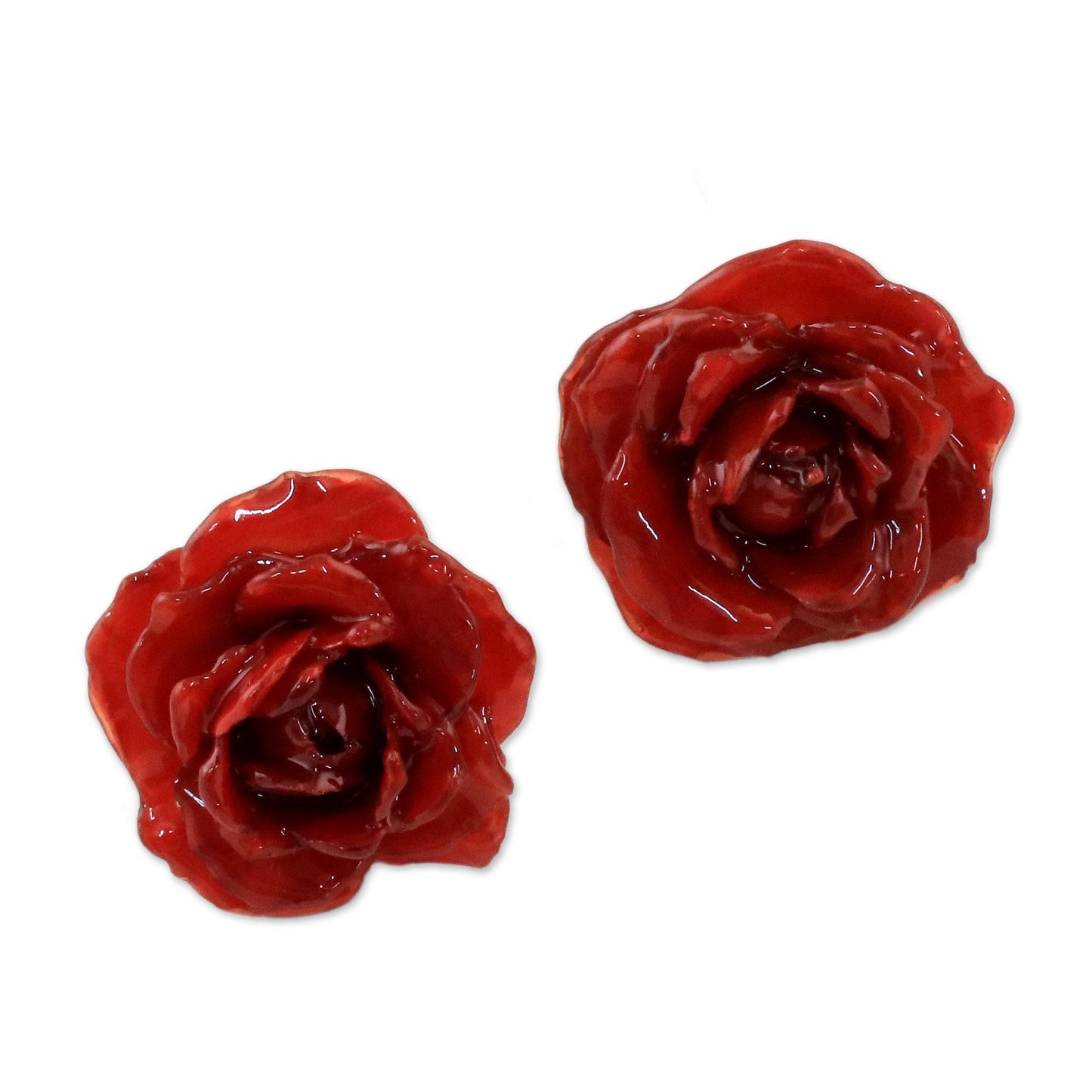 Flowering Passion in Red Stainless Resin Flower Earrings