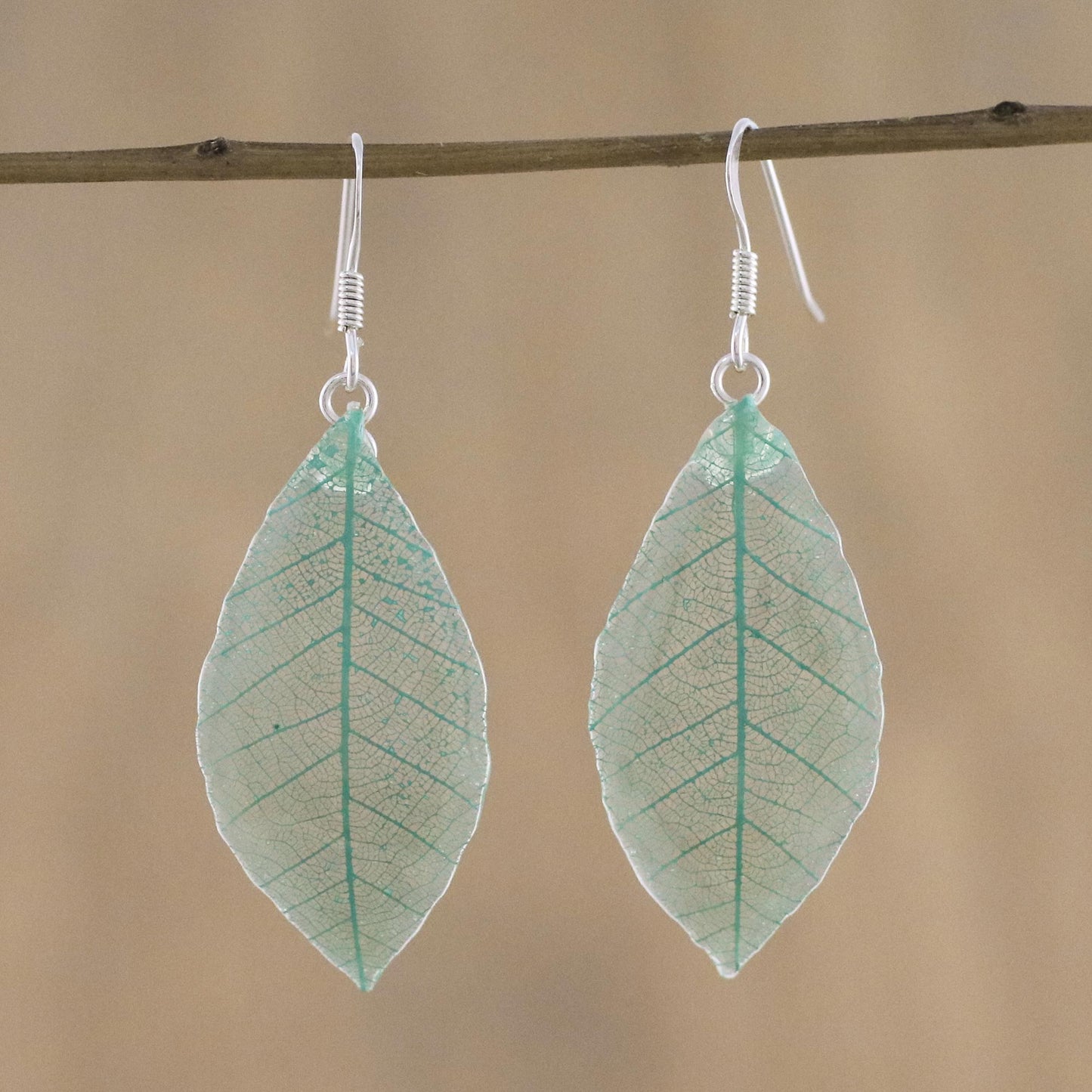 Stunning Nature in Jade Natural Leaf Silver Earrings