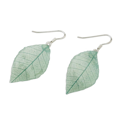 Stunning Nature in Jade Natural Leaf Silver Earrings