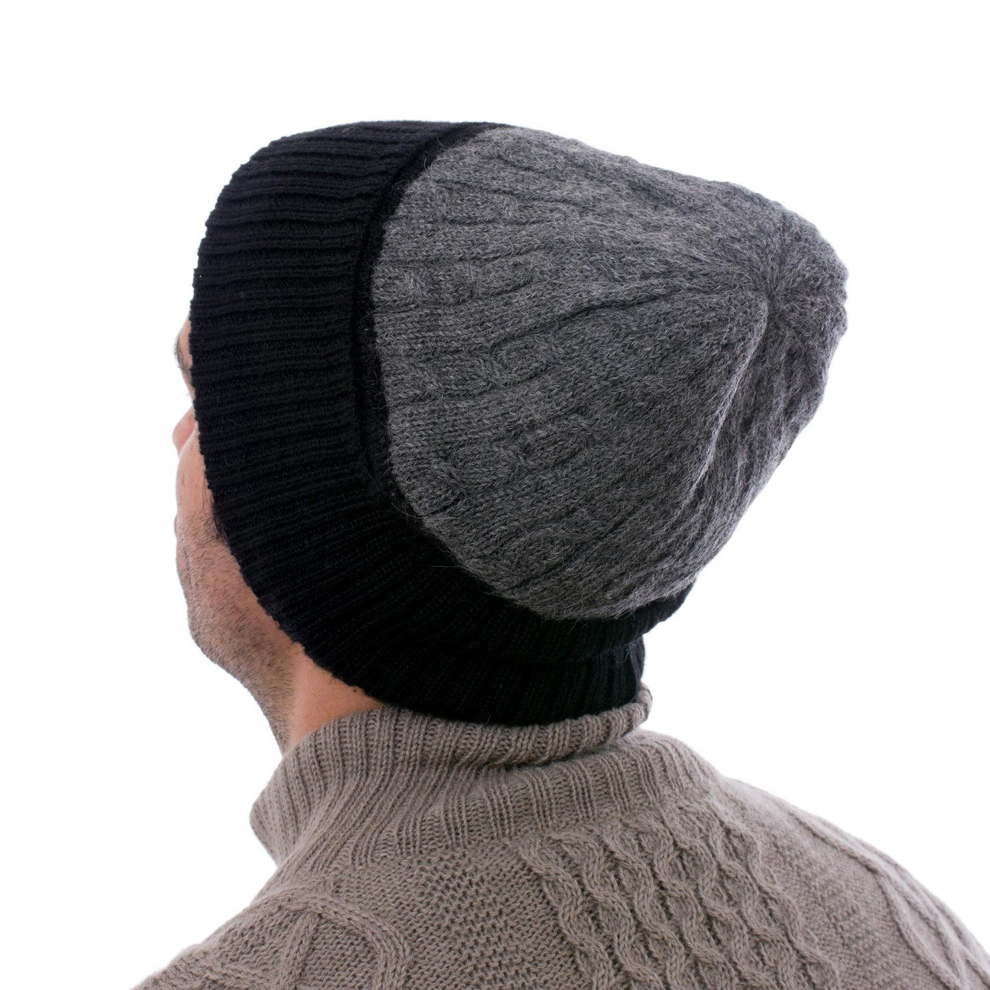 Warm Braids in Smoke Alpaca Knit Beanie Hat