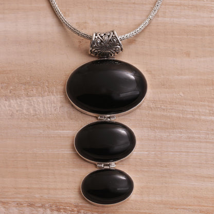 Night Ovals Onyx & Silver Pendant Necklace