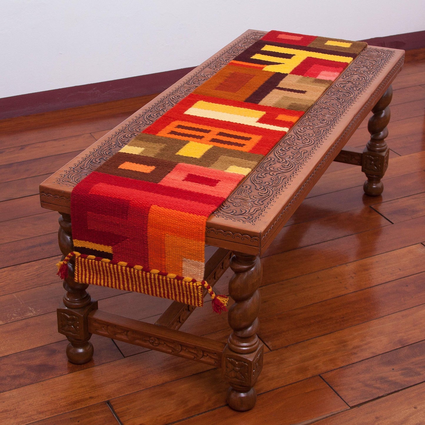 Beauty in Asymmetry Handwoven Colorful Wool Blend Table Runner from Peru