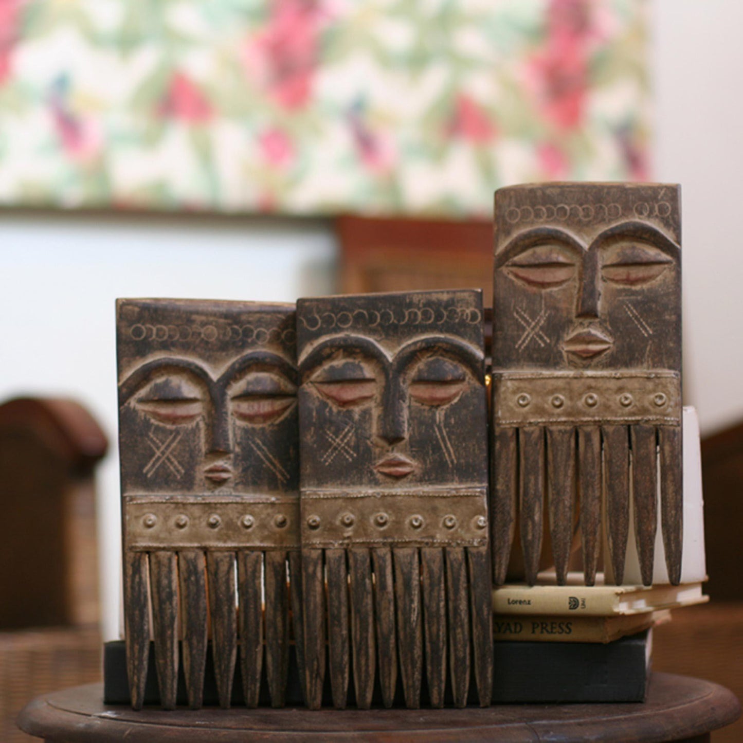 NOVICA - Ashanti Nyansa Hand Carved Wood Comb Sculptures - Set Of 3