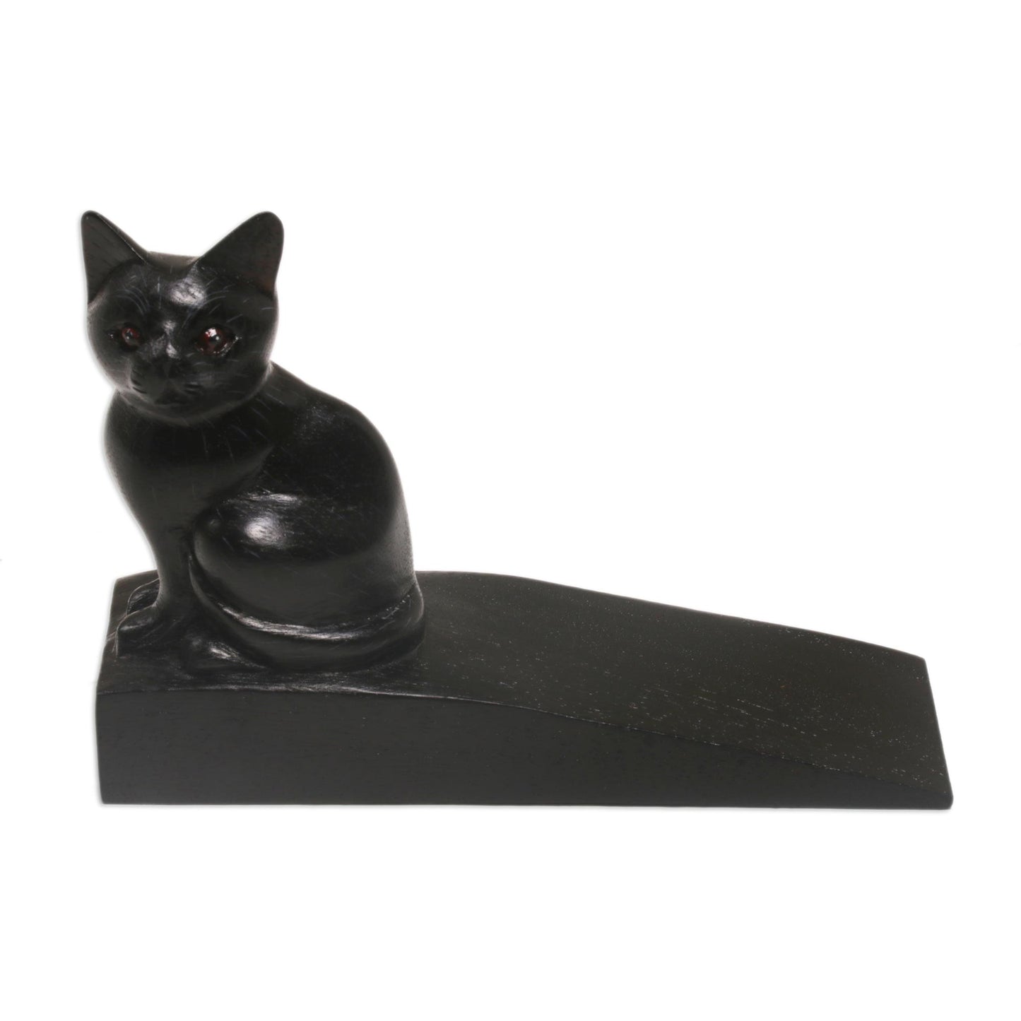 Helpful Kitten In Black Wood Doorstop