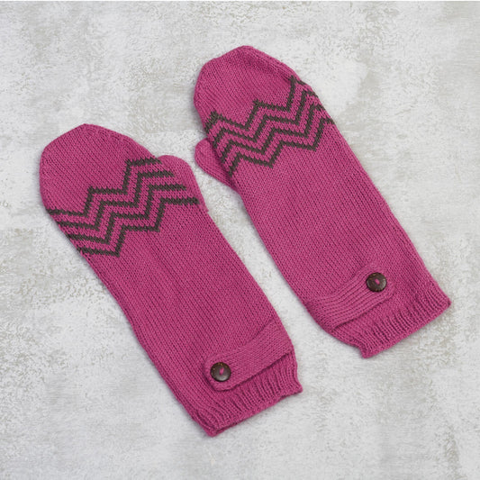 Zigzag Warmth in Lead Grey Alpaca Blend Mittens in Rose and Lead Grey from Peru