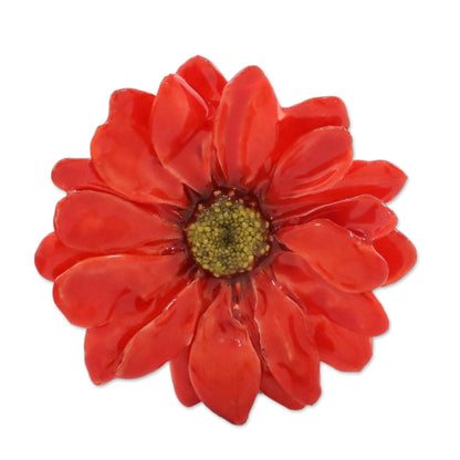 Let It Bloom Cardinal Red Gold Plated Aster Brooch