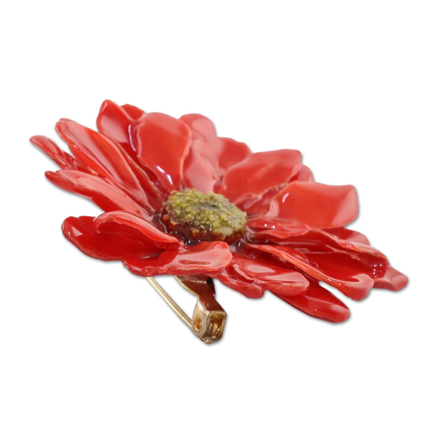 Let It Bloom Cardinal Red Gold Plated Aster Brooch