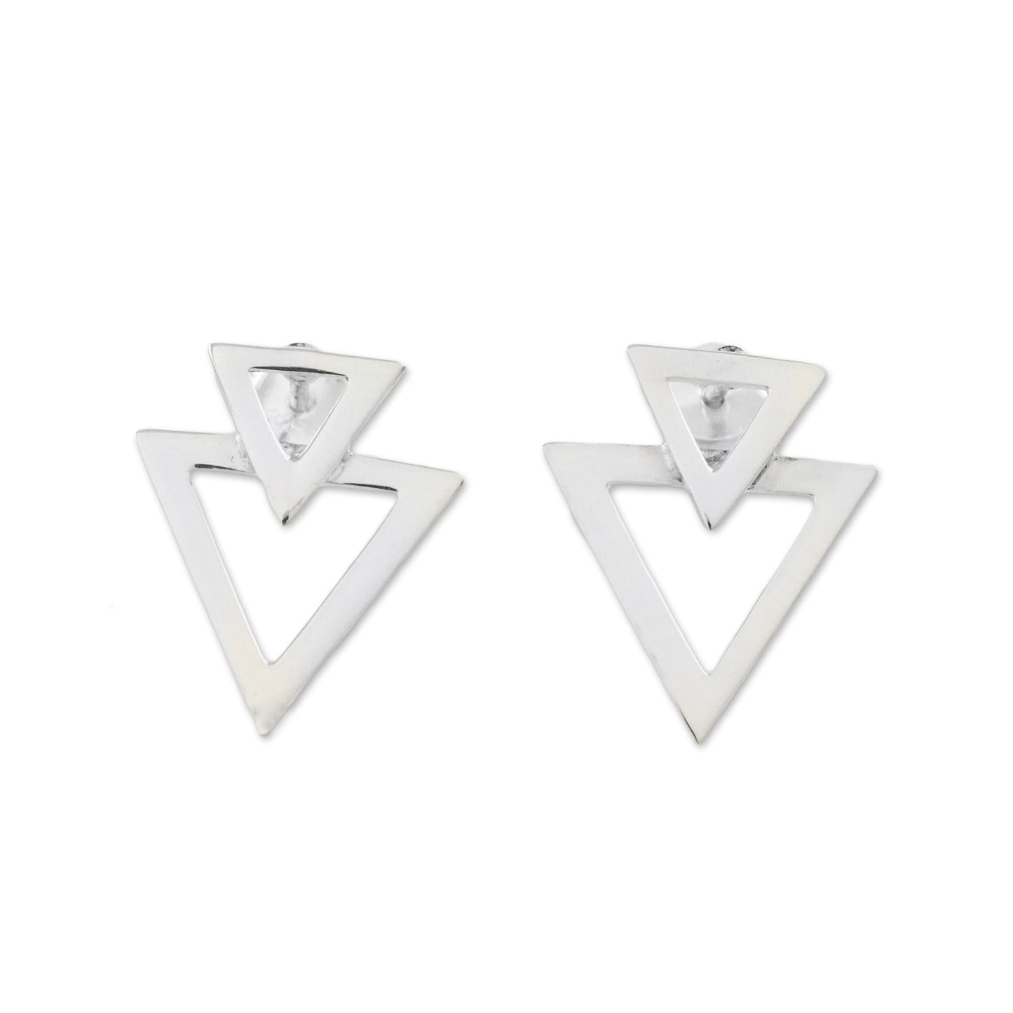 Trendy Triangles Sterling Silver Triangles Button Earrings from Thailand