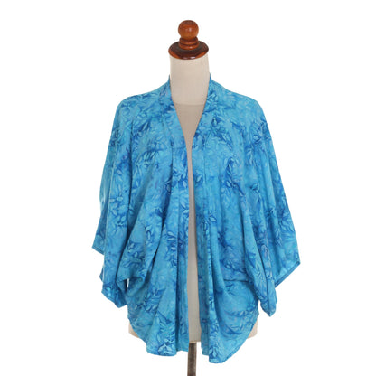 Lavish Garden in Cyan Open Kimono Jacket in Light Blue Batik