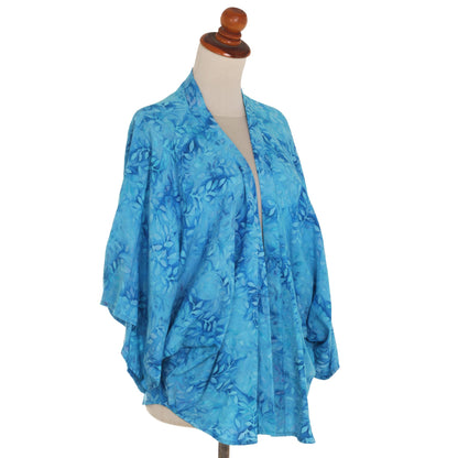 Lavish Garden in Cyan Open Kimono Jacket in Light Blue Batik