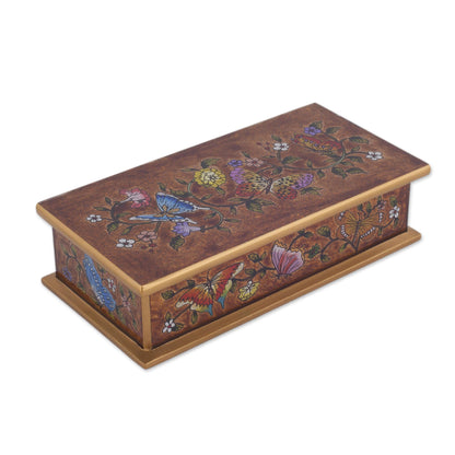 Butterfly Jubilee In Sepia Glass & Wood Box