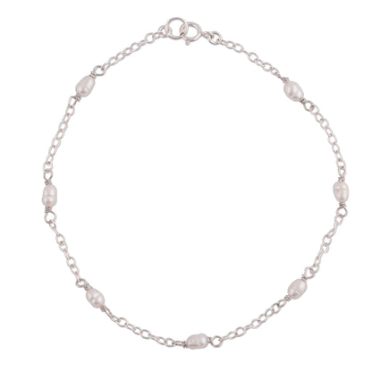 Leisurely Walk Cultured Pearl and Sterling Silver Anklet from Peru