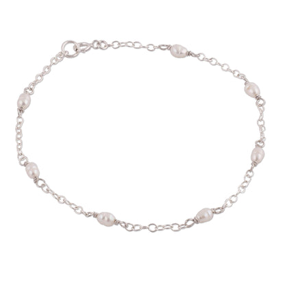 Leisurely Walk Cultured Pearl and Sterling Silver Anklet from Peru