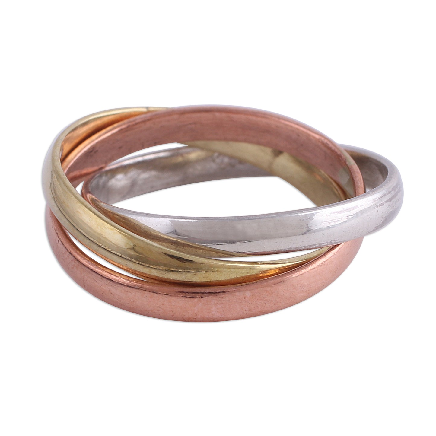 Classic Trio Sterling Silver Copper and Brass Band Ring from India