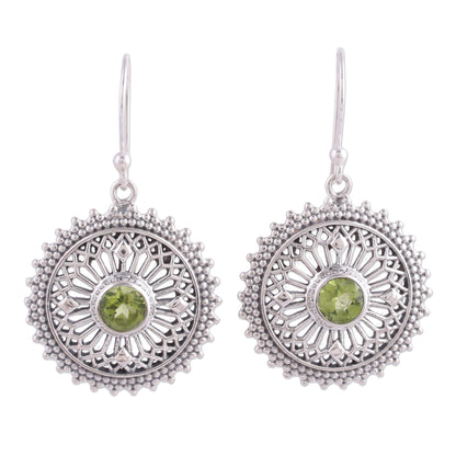 Green Suns Peridot Silver Dangle Earrings