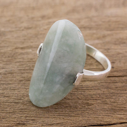 Maya Virtue in Light Green Light Green Jade and Silver Cocktail Ring from Guatemala