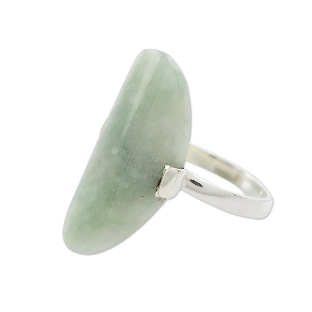 Maya Virtue in Light Green Light Green Jade and Silver Cocktail Ring from Guatemala