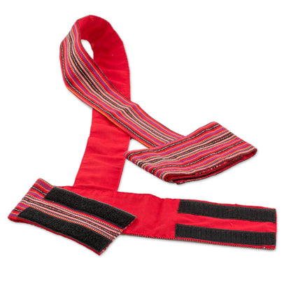 Peaceful Stripes Striped Cotton Yoga Mat Strap in Crimson from Guatemala