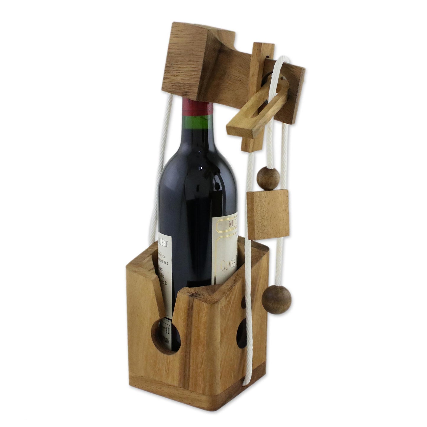Open the Bottle Wood Bottle Holder & Puzzle