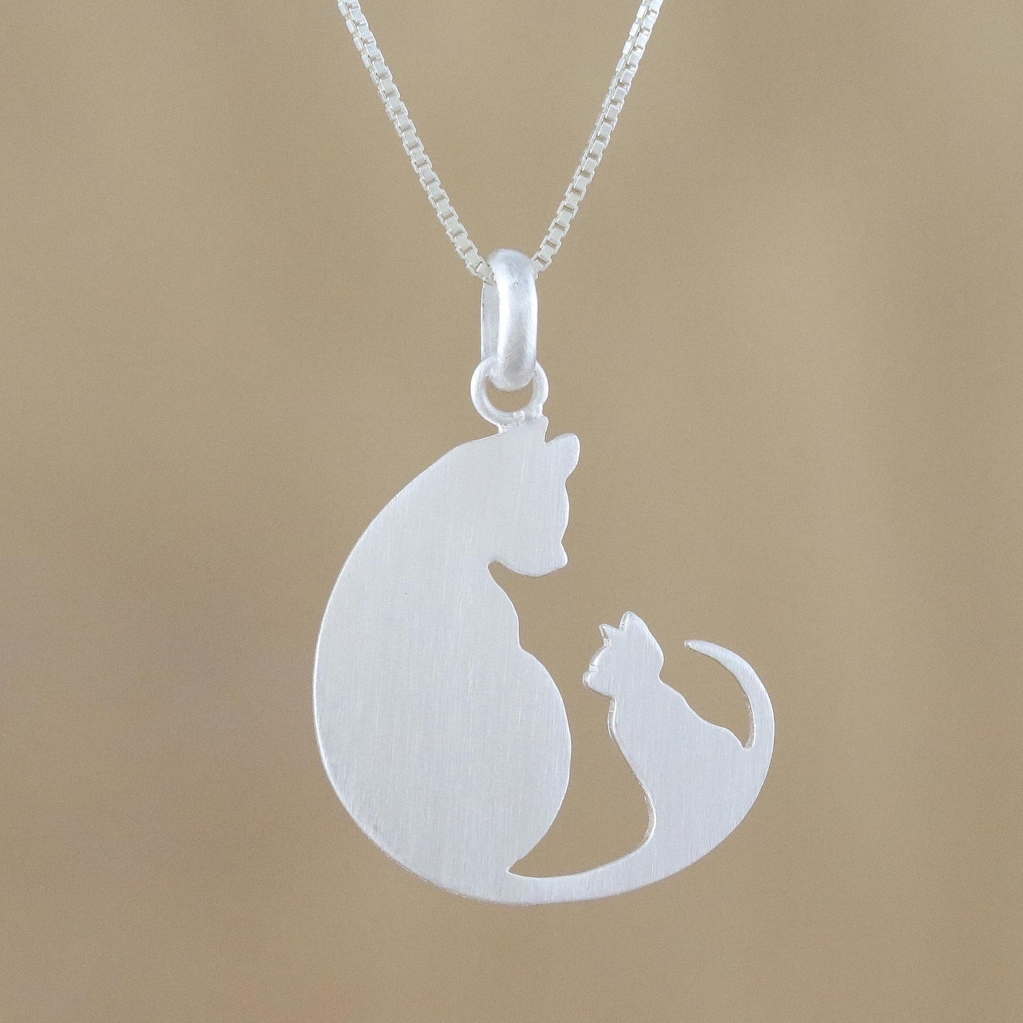 Feline Love Sterling Silver Pendant Necklace of Two Cats from Thailand