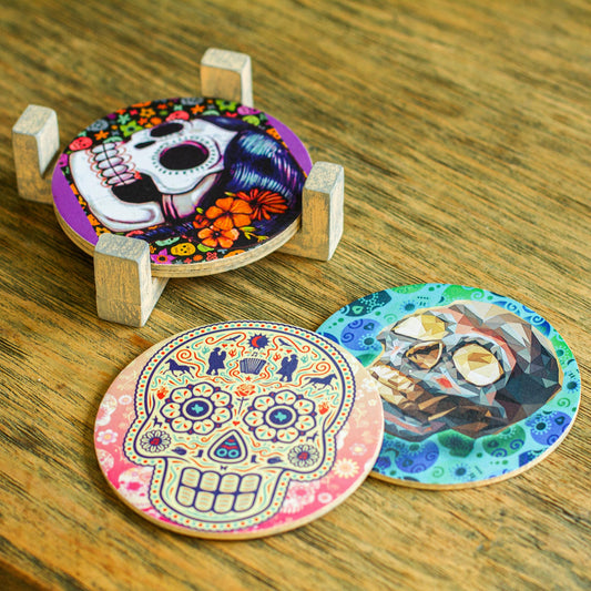 Festival of the Dead Day of the Dead Decoupage Coasters and Stand (Set of 4)