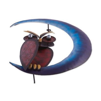 Owl on the Moon Handcrafted Steel Owl and Moon Wall Sculpture from Mexico