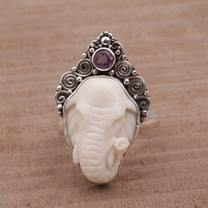 Elephant Grandeur Amethyst & Silver Ring