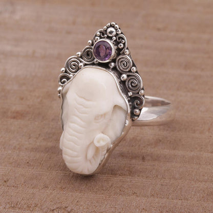 Elephant Grandeur Amethyst & Silver Ring