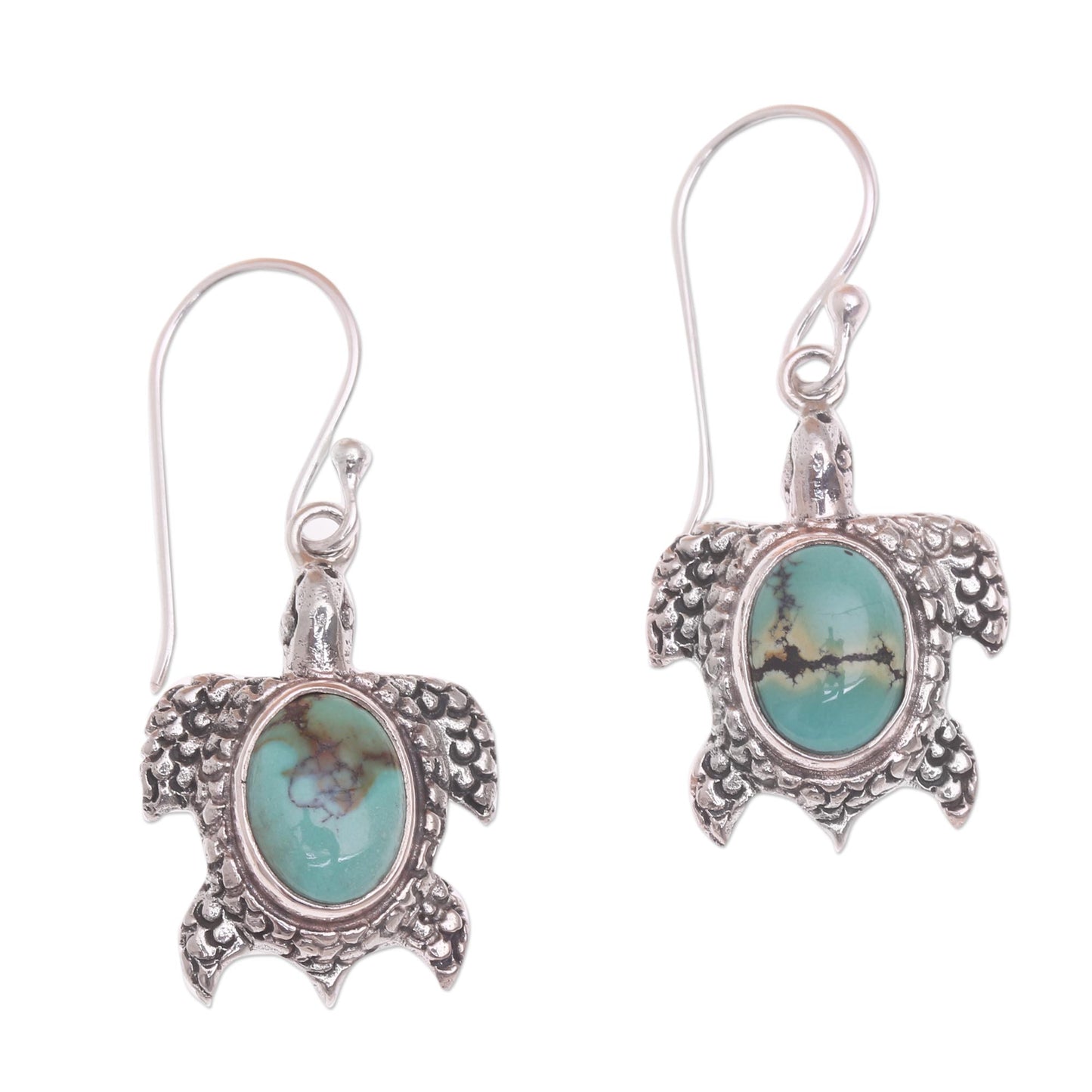 Turtle Pond Reconstituted Turquoise Turtle Earrings in Sterling Silver
