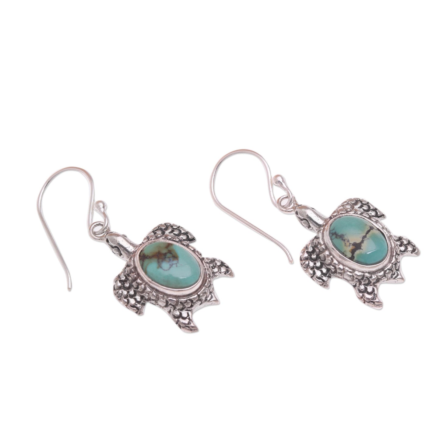 Turtle Pond Reconstituted Turquoise Turtle Earrings in Sterling Silver