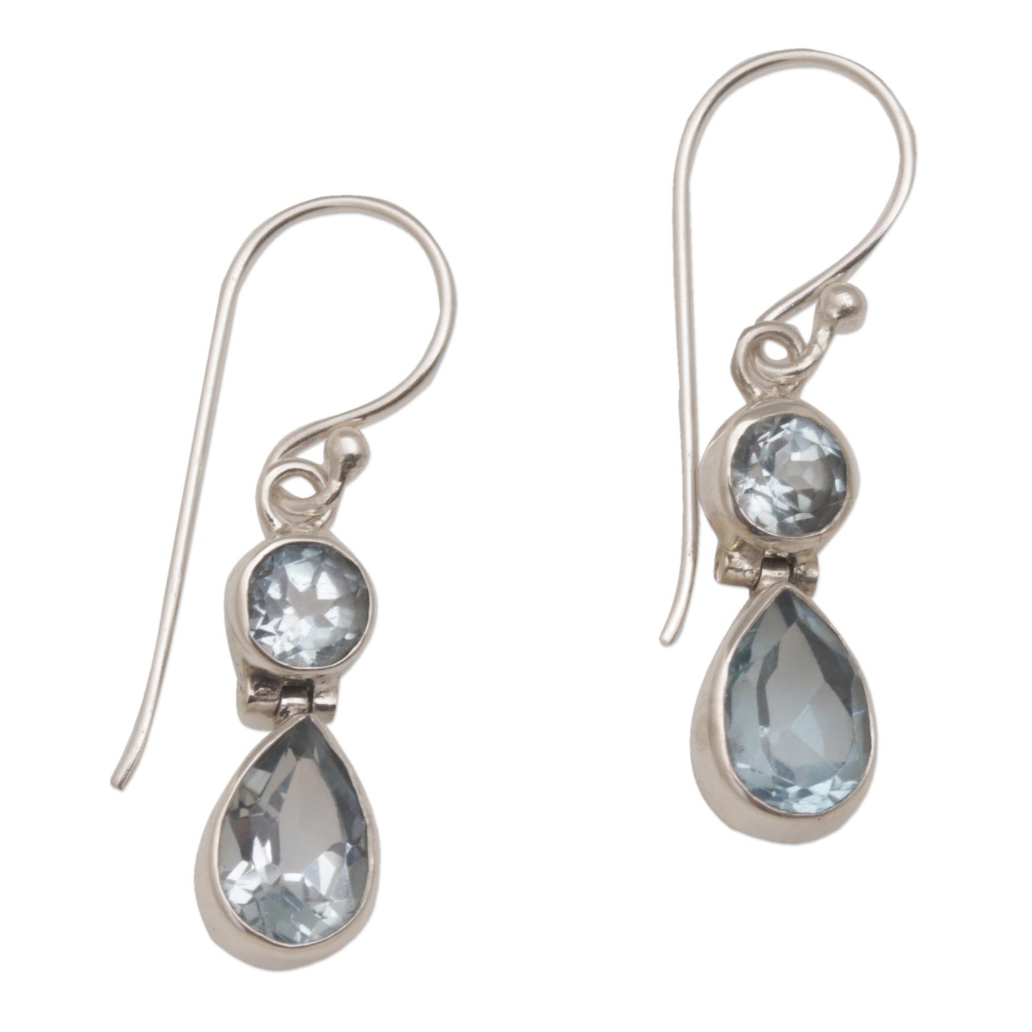 Double Drops Blue Topaz & Silver Dangle Earrings