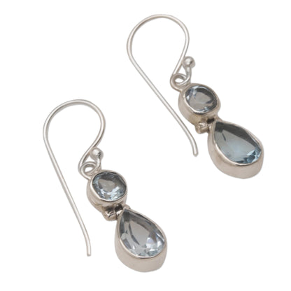 Double Drops Blue Topaz & Silver Dangle Earrings