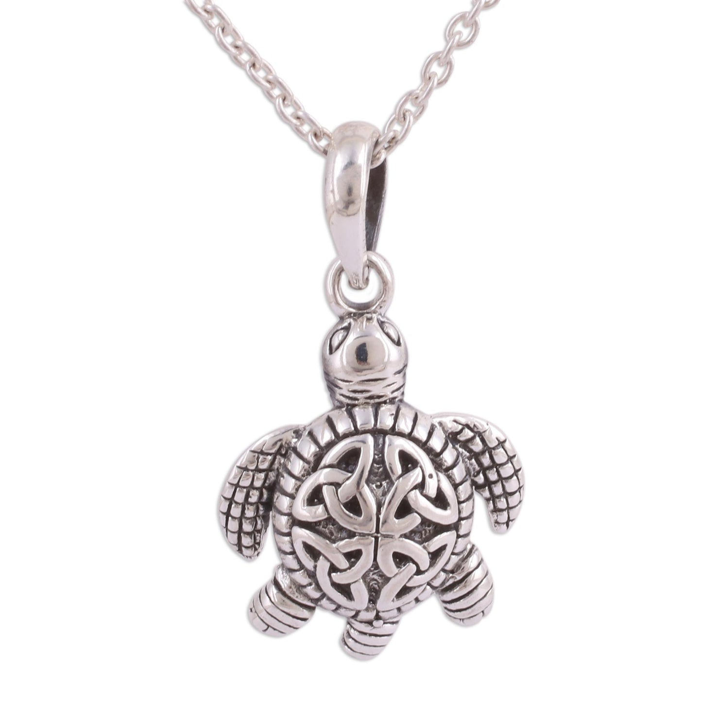 Trinity Turtle Sterling Silver Celtic Trinity Knot Turtle Pendant Necklace