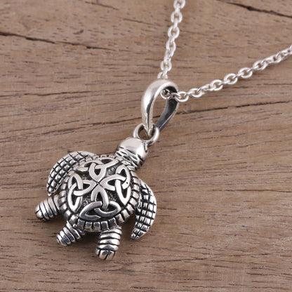 Trinity Turtle Sterling Silver Celtic Trinity Knot Turtle Pendant Necklace