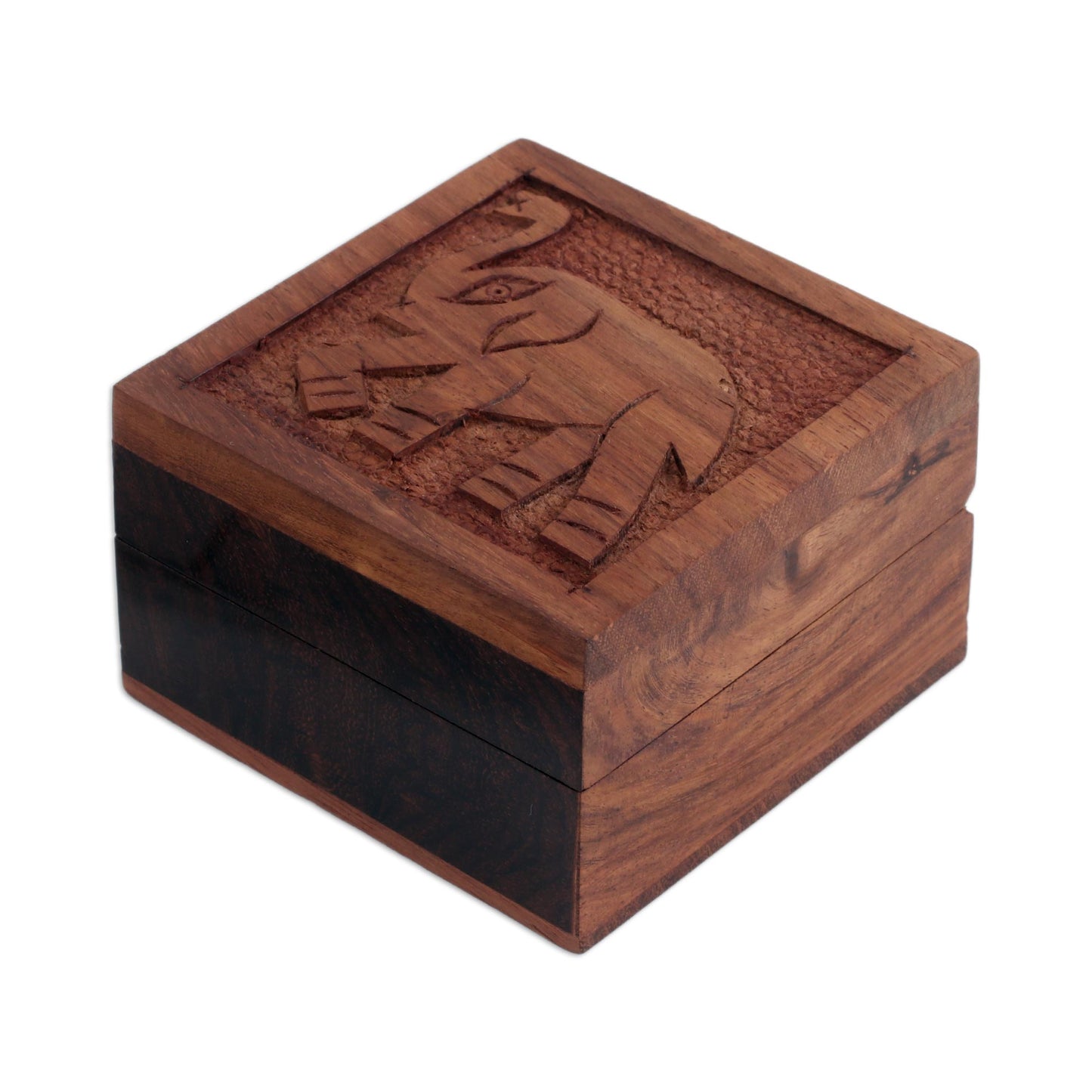 Elephant Strut Elephant-Themed Acacia Wood Decorative Box from India