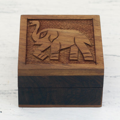 Elephant Strut Elephant-Themed Acacia Wood Decorative Box from India