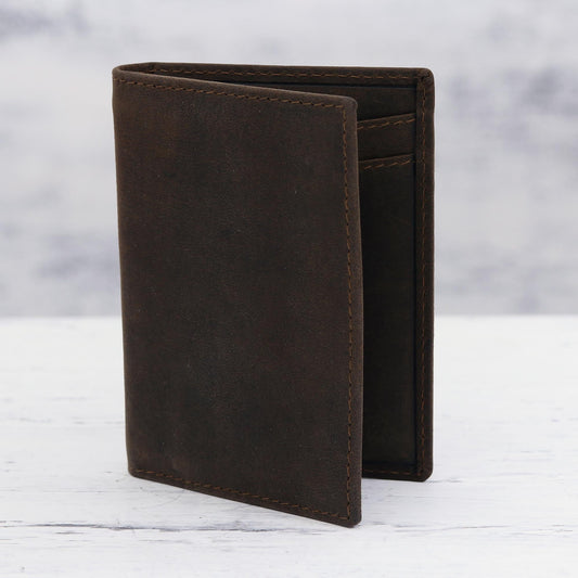 Enterprising Brown Dark Brown Leather Card Holder Bifold Wallet