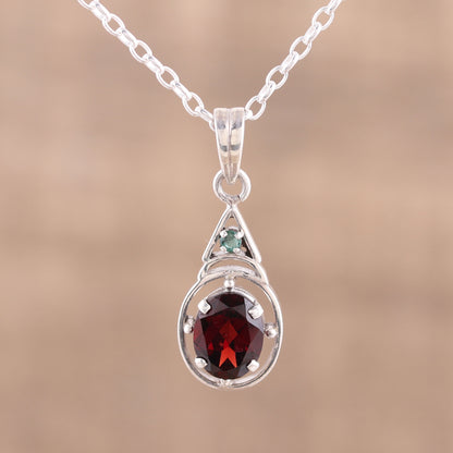 Scarlet Joy Garnet and Emerald Pendant Necklace from India